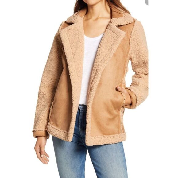 Caslon Faux Shearling Jacket Brown Saddle Color - Picture 1 of 7